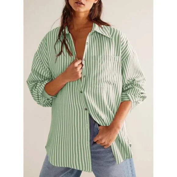Womens Tops Trendy V Neck Long Sleeve Button Down Shirts Casual Blouses Top